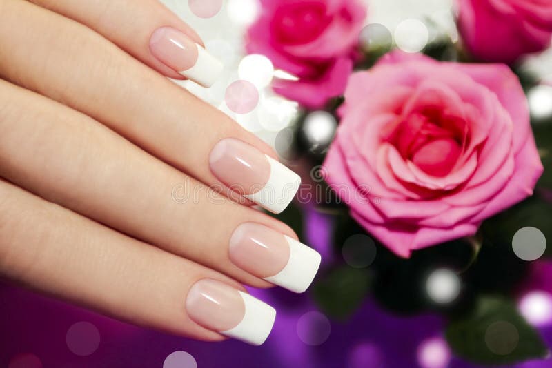 Classic French manicure. royalty free stock photo