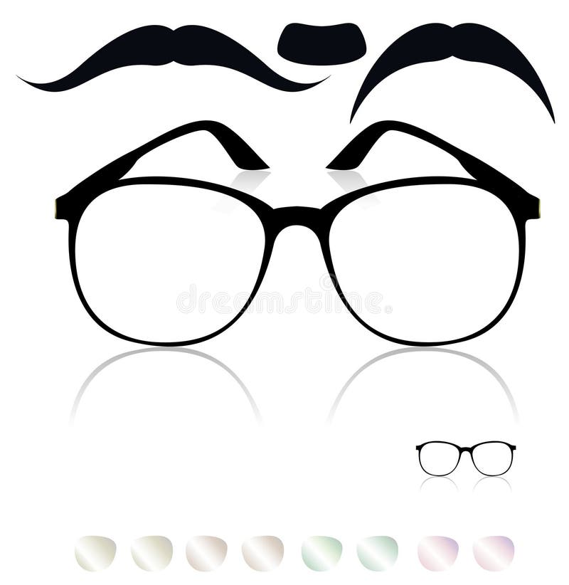 Classic glasses, mustache.