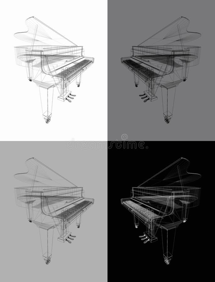 Classic Grand Piano. Outline Classic Grand Piano Isolated on White