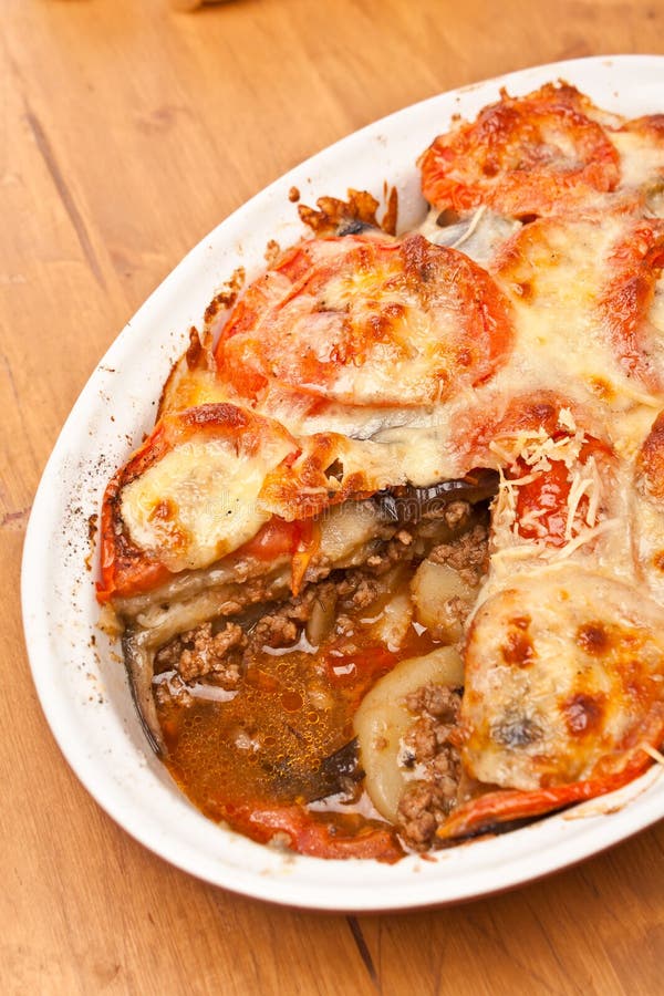 Classic Greek Moussaka with Eggplant Stock Photo Image of casserole