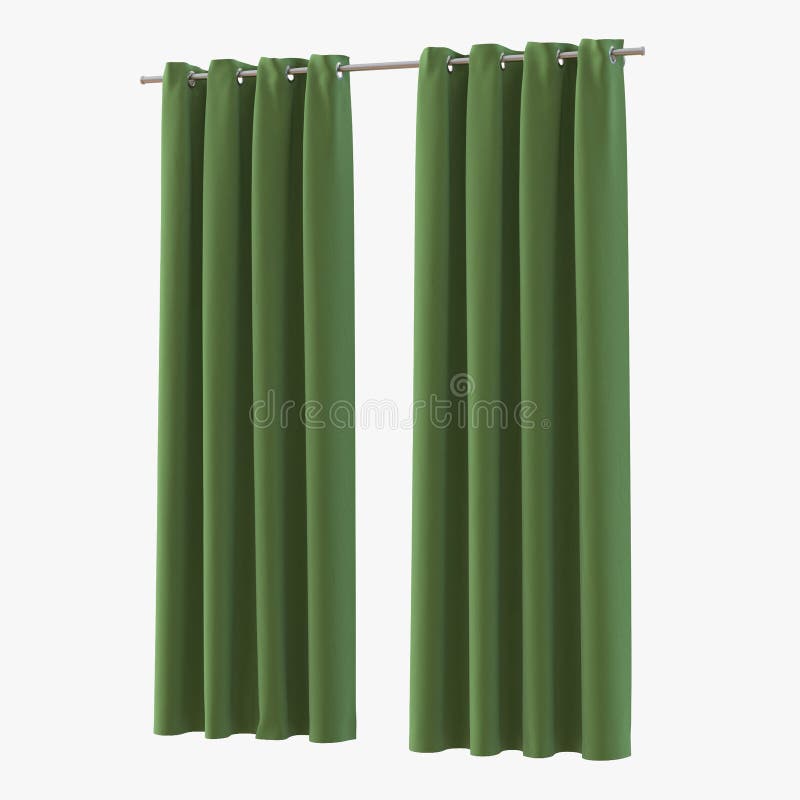 Classic Green Curtain. Isolated on White. 3D Illustration Stock