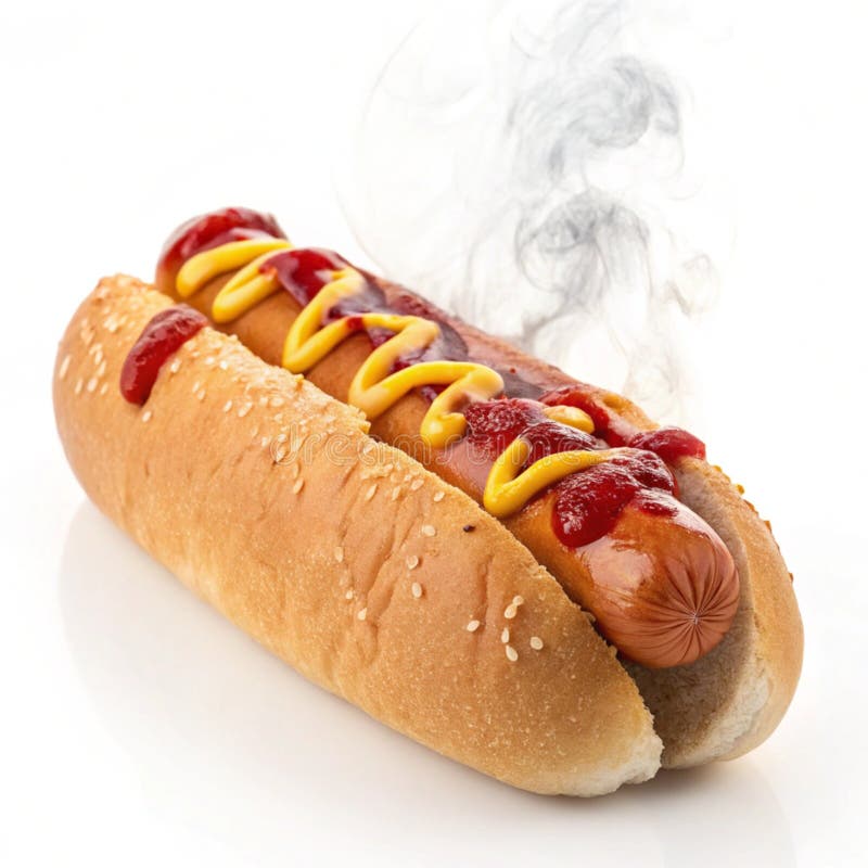 Hot dog with ketchup and mustard isolated on white background royalty free illustration