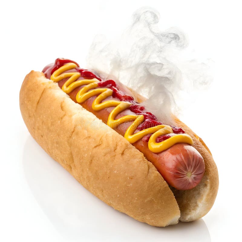 Hot dog with ketchup and mustard isolated on white background stock illustration