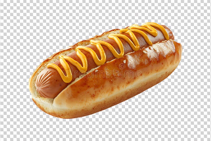 Classic hot dog with a zigzag of mustard Isolated on White and Transparent Background PNG Image stock illustration