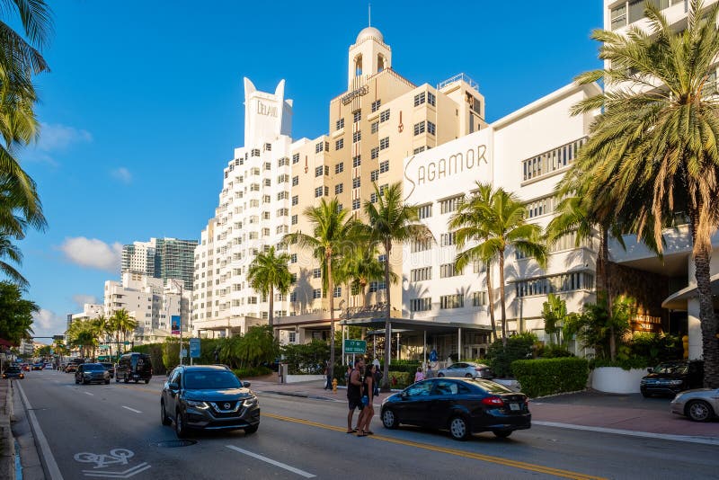 Classic Hotels at Collins Avenue, the Main Shopping Street in Miami
