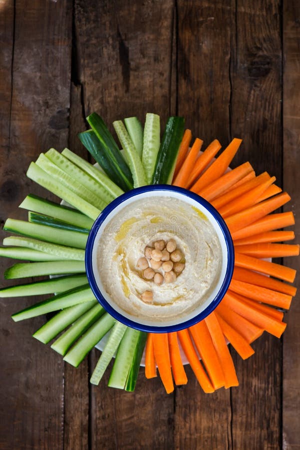 Classic Hummus with Carrot and Cucucmber Sticks Stock Image Image of