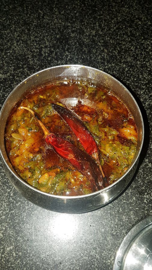 Classic Indian Spinach Dish with Red Chillies Stock Photo - Image of