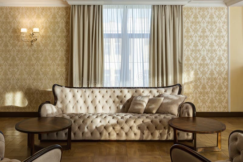 Classic interior of room with beige sofa. royalty free stock photos Classic interior of room with beige sofa. royalty free stock photos