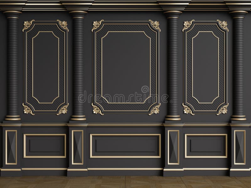 Classic interior wall with mouldings