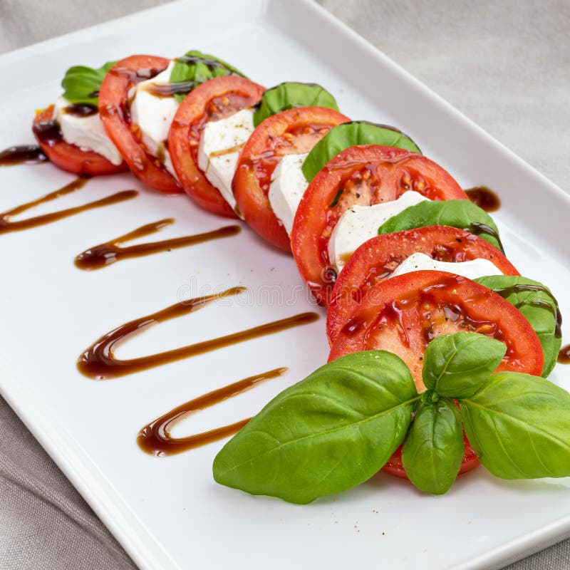 Classic Italian Tomato, Cheese and Basil Salad Stock Photo - Image of