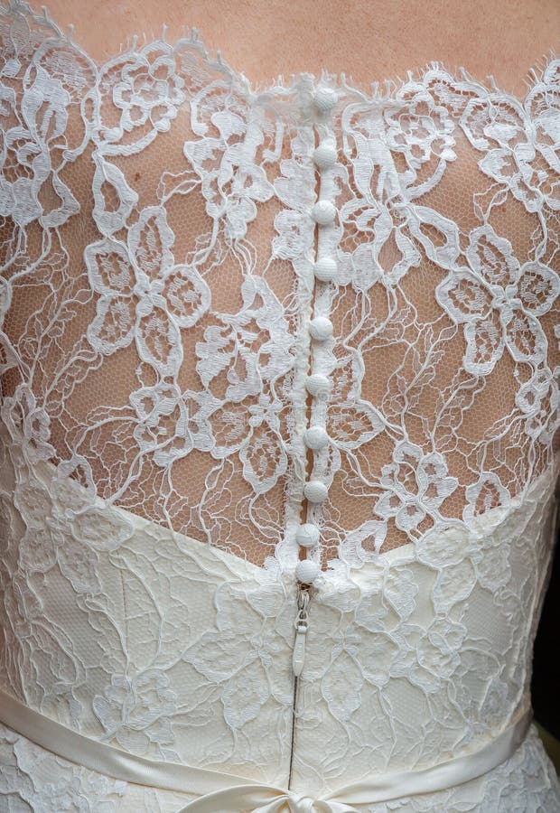 Classic Lace and Buttons on Back of Wedding Dress Stock Image Image