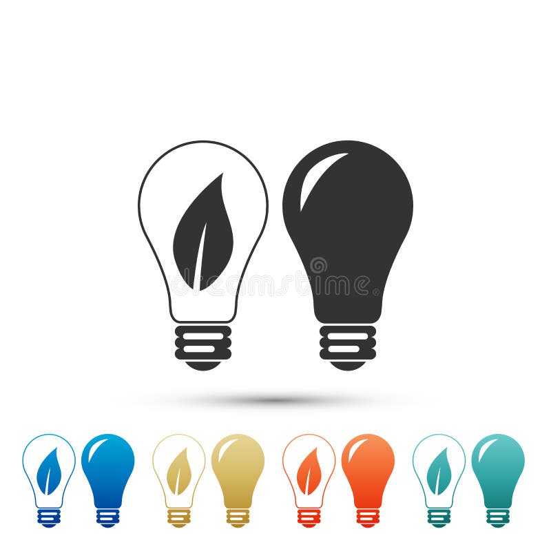 Classic Lamp and Light bulb with leaf inside icon isolated on white background. Lighting electric lamp. Green eco energy concept. Set elements in colored icons. Flat design. Vector Illustration