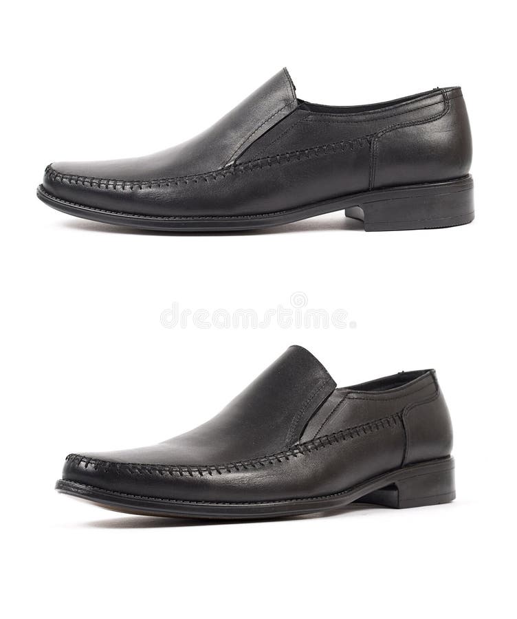 Classic Male Black Leather Shoe Isolated on a White Stock Photo Image