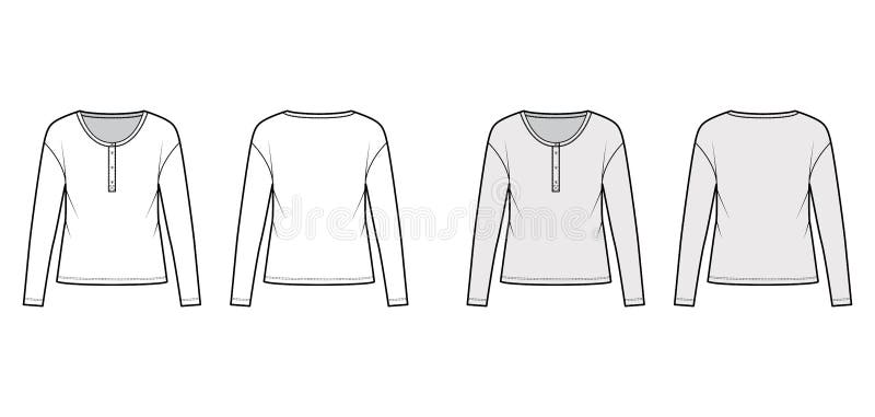 Henley Shirt Technical Fashion Illustration With Buttoned Placket ...