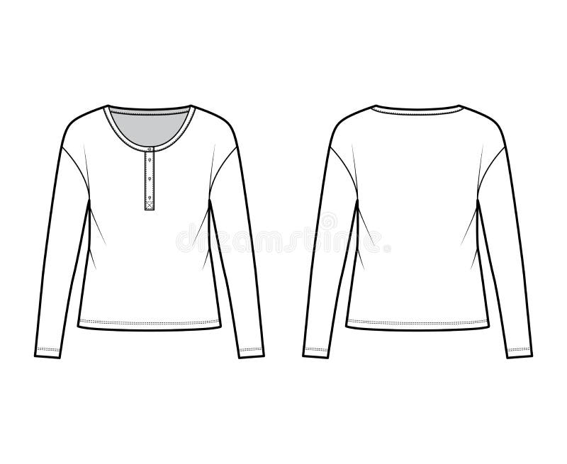 Henley Shirt Technical Fashion Illustration With Buttoned Placket ...