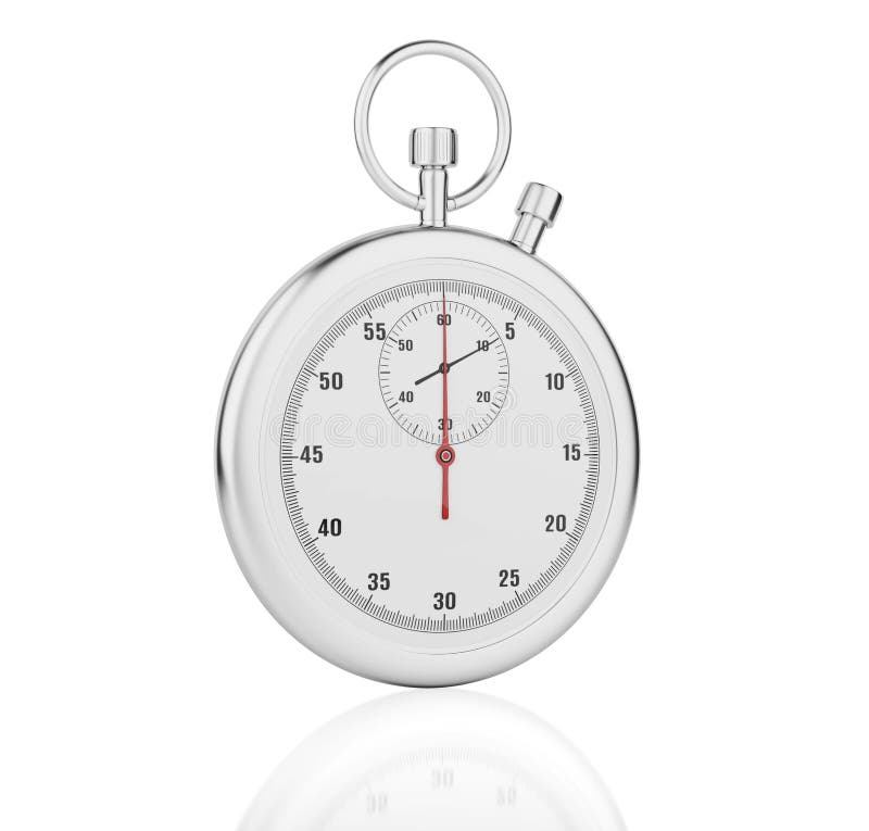 Classic Metallic Chrome Mechanical Stopwatch Isolated on White Stock