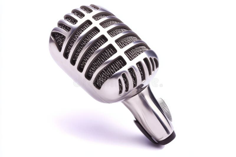 A classic microphone is presented solo on a clean white background royalty free stock photos