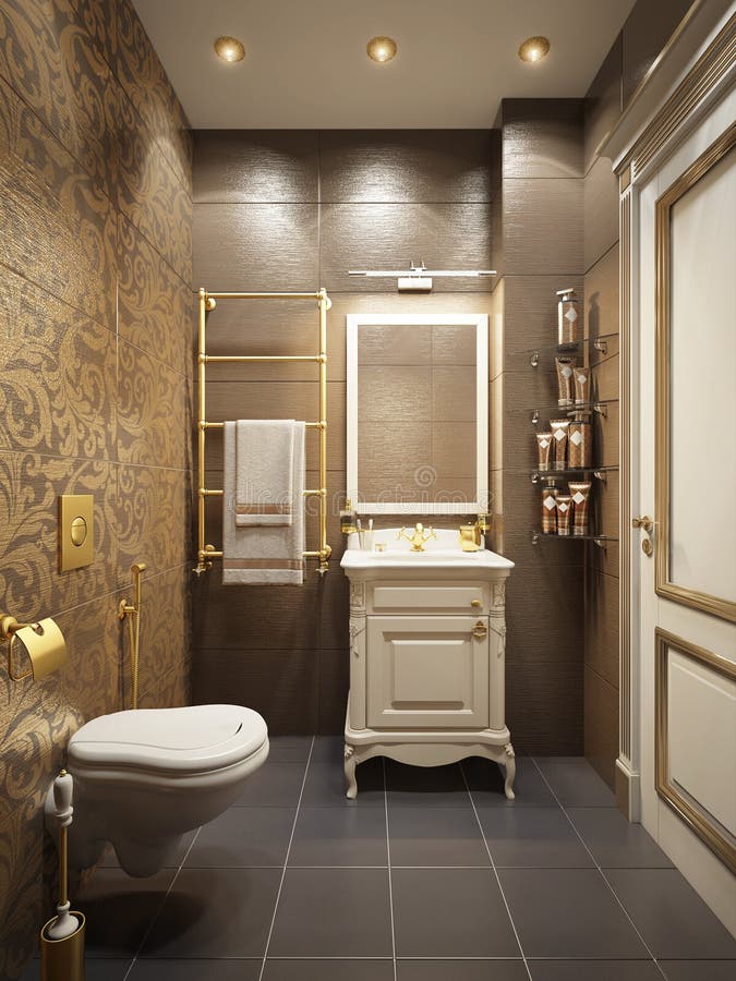 Classic Modern Water Closet Interior Design Stock Illustration