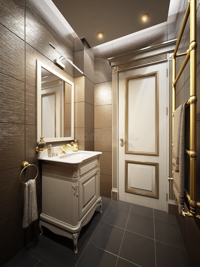 Classic Modern Water Closet Interior Design Stock Illustration