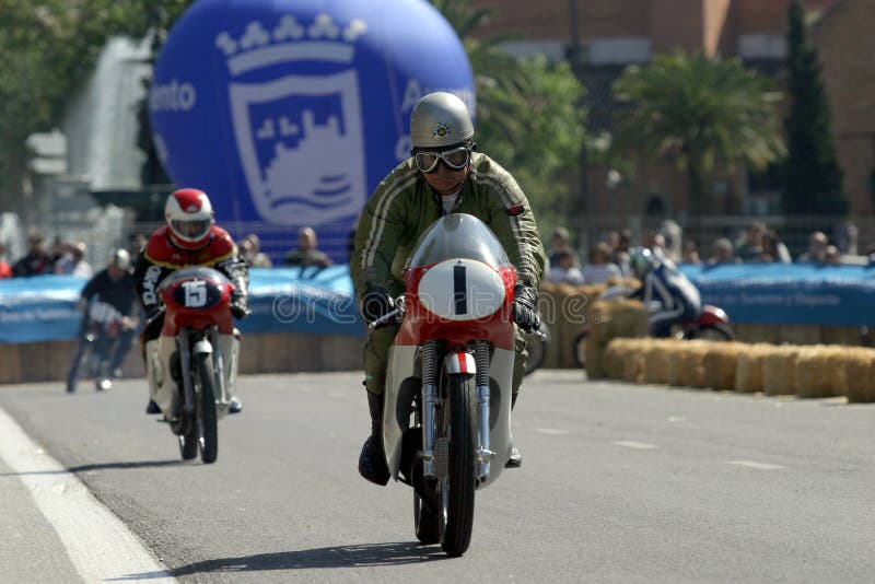 Classic motorcycle during an exhibition at Malaga stock photos