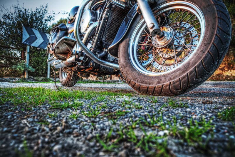Classic Motorcycle Wheel Seen Ground Hdr Stock Photos Free & Royalty