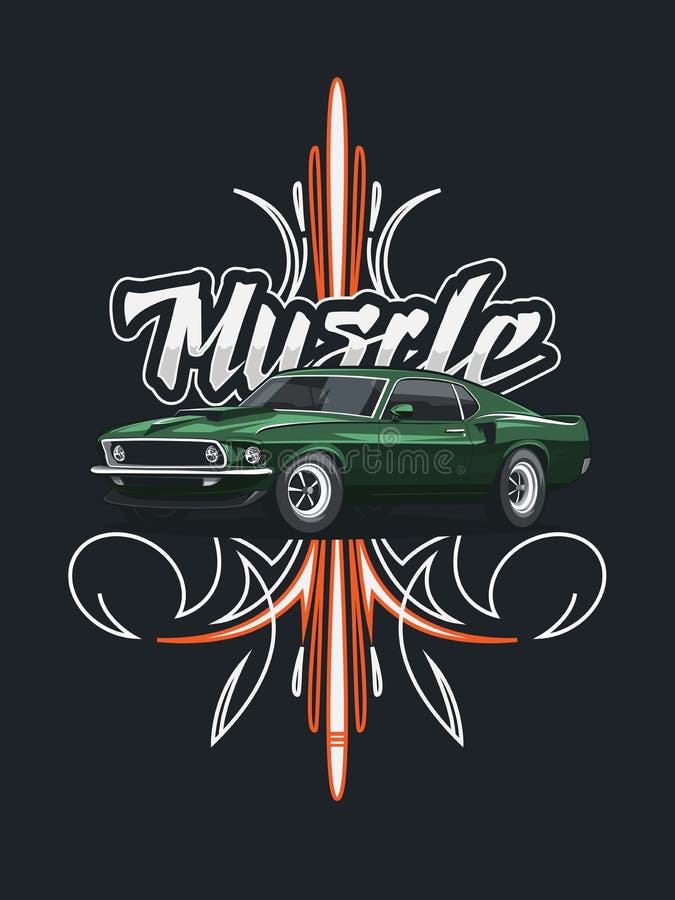 Classic muscle car poster with tribal ornament. royalty free illustration