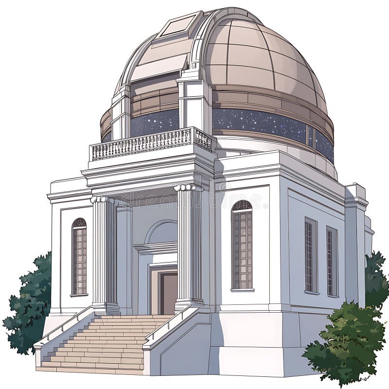 Classic Observatory Building z oknem na noc gwiazd ilustracji