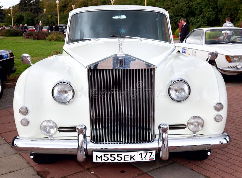 Classic old car white front view stock photos Classic old car white front view stock photos