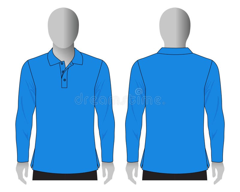 Blank Blue Long Sleeve Polo Shirt Template on White Background Stock ...