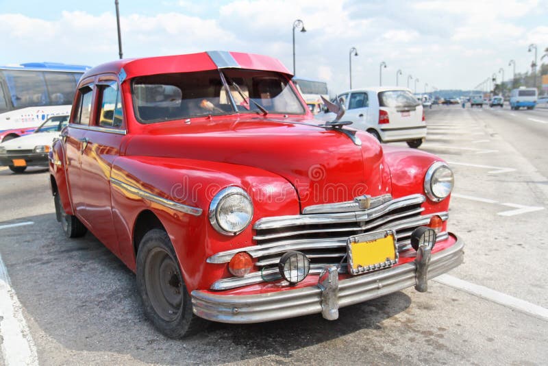 Classic red Plymouth in Havana. Cuba. royalty free stock image Classic red Plymouth in Havana. Cuba. royalty free stock image