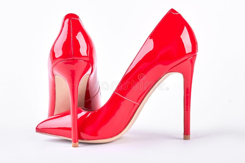 Classic Red Stilettos on White Background. Stock Photo - Image of