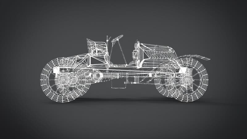 Wireframe Style Classic retro cars 3D rendering results from the blender application royalty free illustration