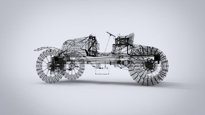 Wireframe Style Classic retro cars 3D rendering results from the blender application royalty free illustration