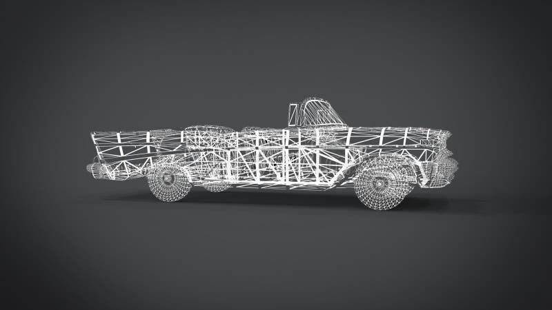 Wireframe Style Classic retro cars 3D rendering results from the blender application royalty free illustration