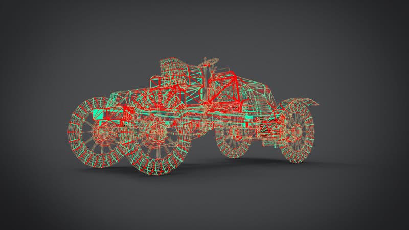 Wireframe Style Classic retro cars 3D rendering results from the blender application stock illustration