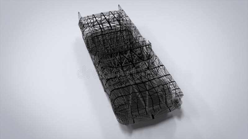 Wireframe Style Classic retro cars 3D rendering results from the blender application stock illustration