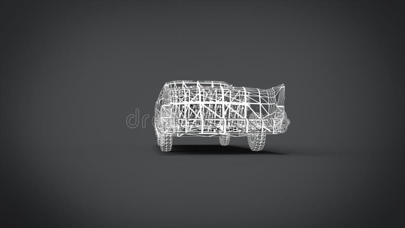 Wireframe Style Classic retro cars 3D rendering results from the blender application stock illustration