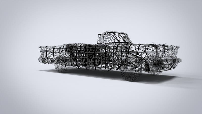 Wireframe Style Classic retro cars 3D rendering results from the blender application stock illustration