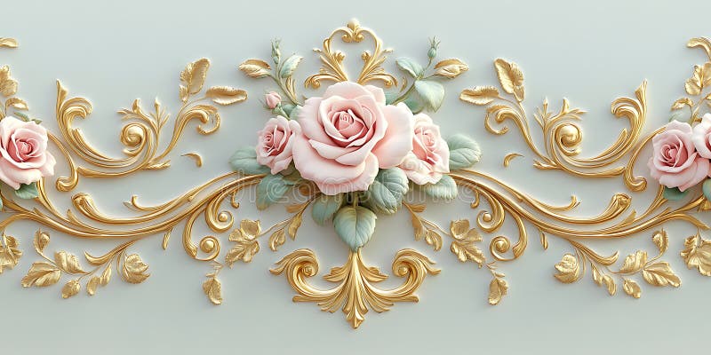 Classic RococoInspired Floral Design with Ornate Details for Luxury Interiors Vintage Print or Elegant Decor royalty ilustracja
