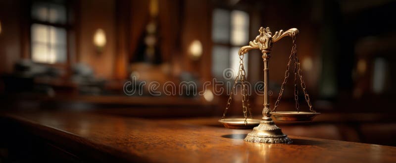 The classic scales of justice in an elegant courtroom setting.. image royalty free stock photos.