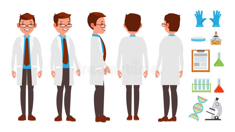 Classic Scientist Vector. Science Experiment. Research And Exploration. Biological Laboratory Worker. Flat Cartoon stock illustration