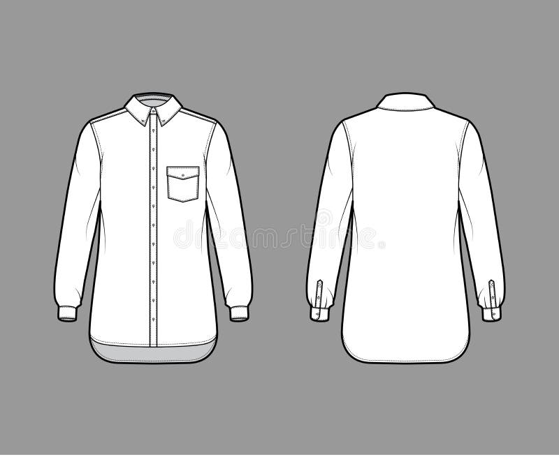 Classic Shirt Technical Fashion Illustration with Button Down Front ...