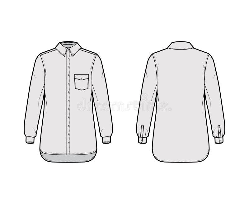 Classic Shirt Technical Fashion Illustration with Basic Collar with ...