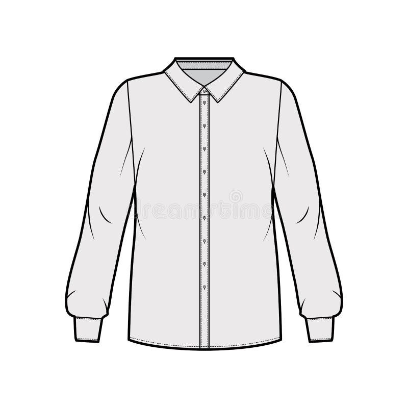 Classic Shirt Technical Fashion Illustration with Basic Collar with ...