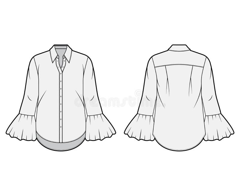 Classic Shirt Technical Fashion Illustration with Sharp Collar ...