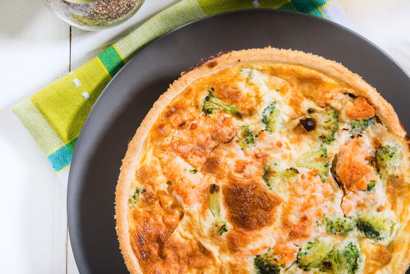 Classic Smoked Salmon and Broccoli Quiche Stock Photo - Image of brunch