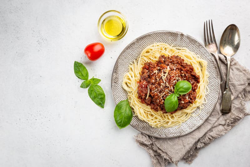 Spaghetti bolognese, top view