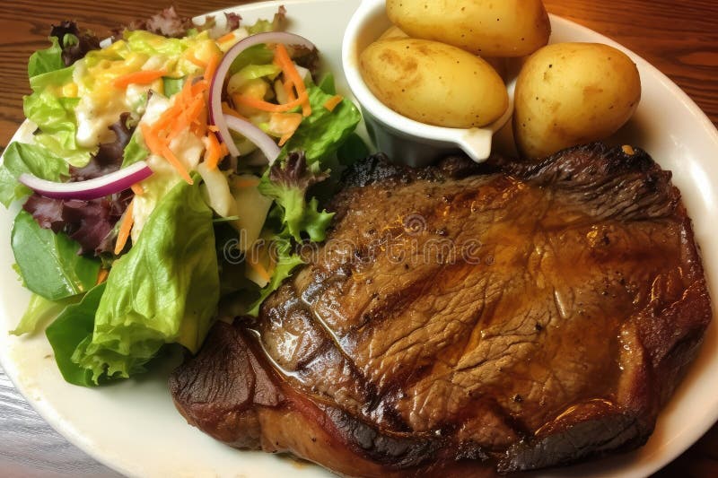 Classic Steak and Potatoes Dinner, with Piping Hot Baked Potato and