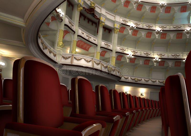 Classic Theater interior, with chair rows in the foreground. royalty free stock photography Classic Theater interior, with chair rows in the foreground. royalty free stock photography