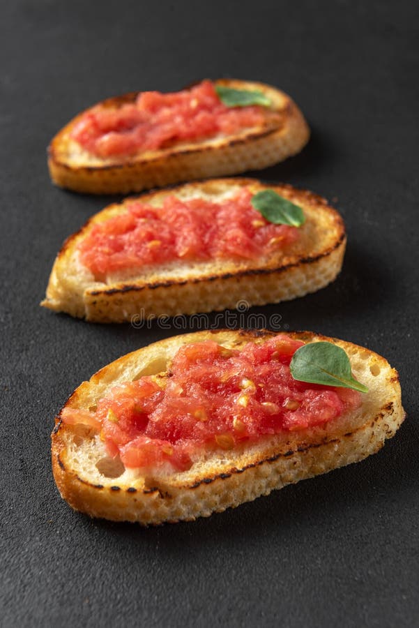 Classic Tomato Toast Grated and Garlic. Spanish Cuisine Stock Image